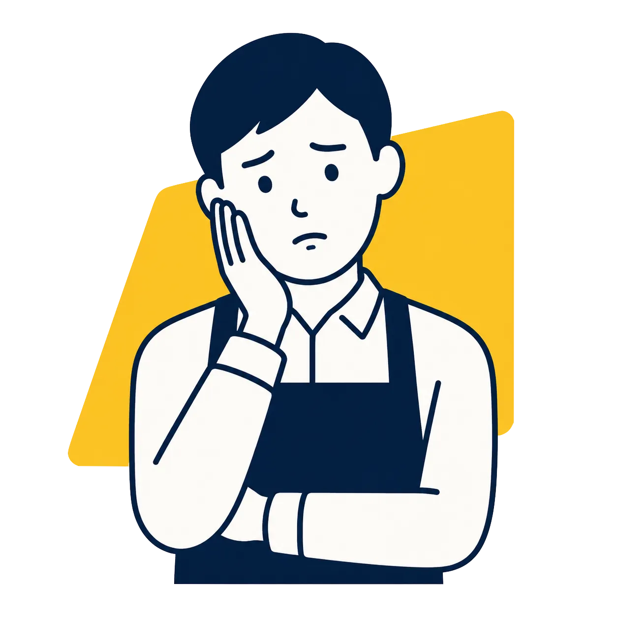 Googleマップの更新に困っている店主のイラスト